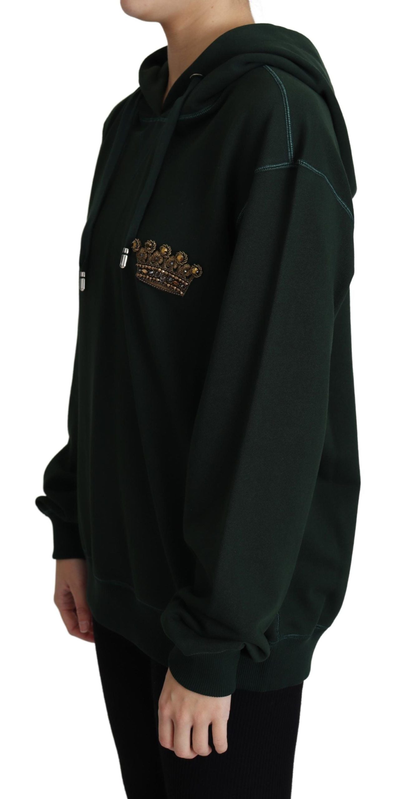 Dolce & Gabbana Dunkelgrüner Hoodie mit Kronenstickerei