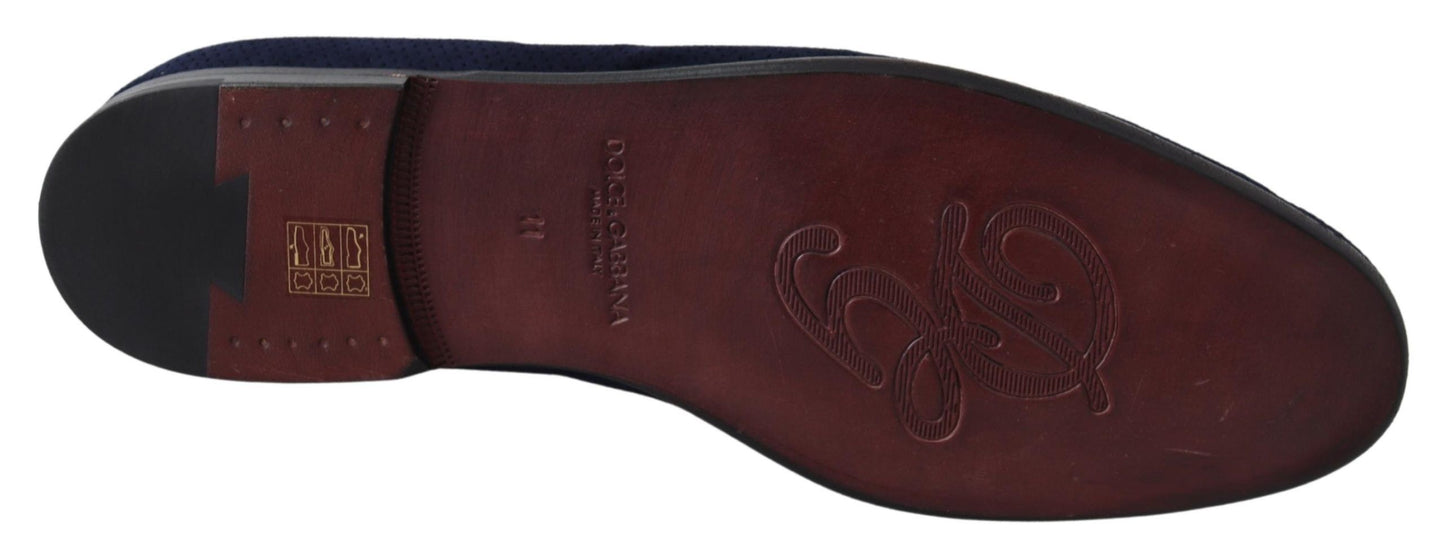Dolce & Gabbana Blaue Wildleder Caiman Loafers Hausschuhe Schuhe