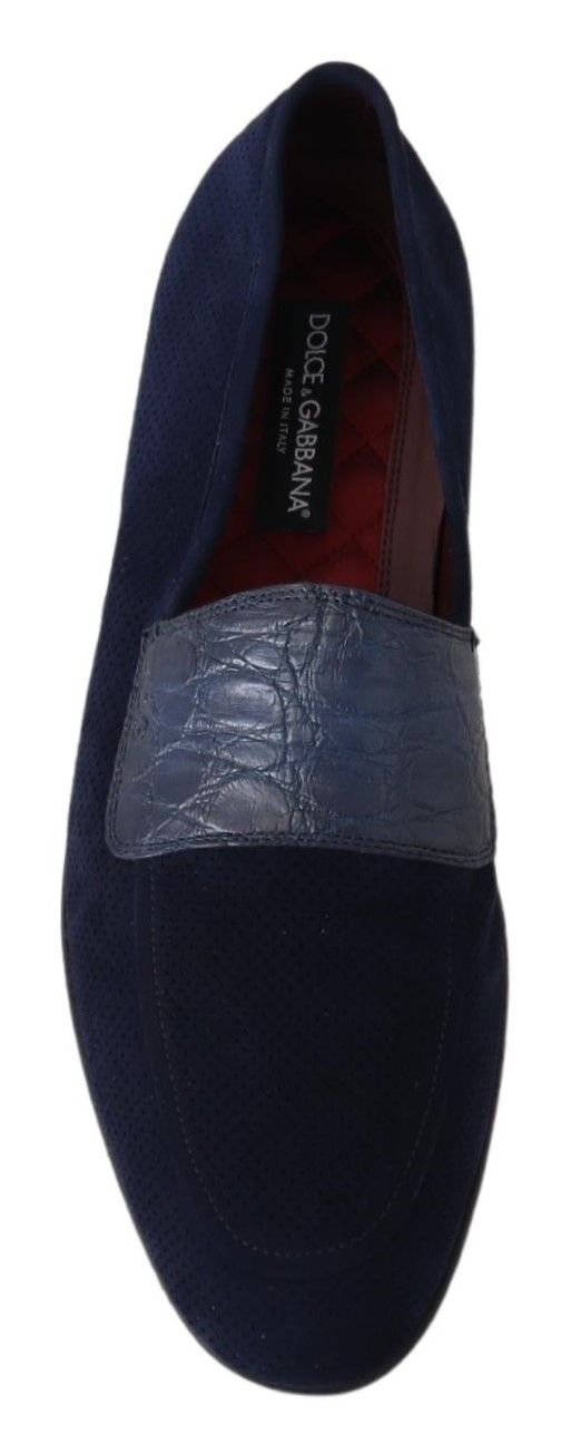 Dolce & Gabbana Blaue Wildleder Caiman Loafers Hausschuhe Schuhe