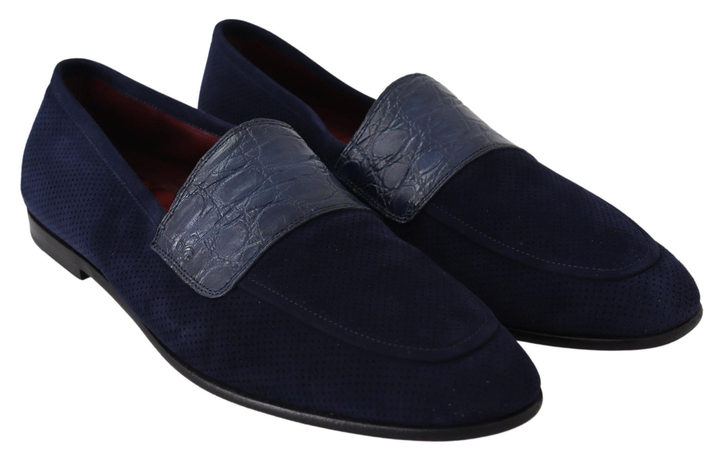 Dolce & Gabbana Blaue Wildleder Caiman Loafers Hausschuhe Schuhe