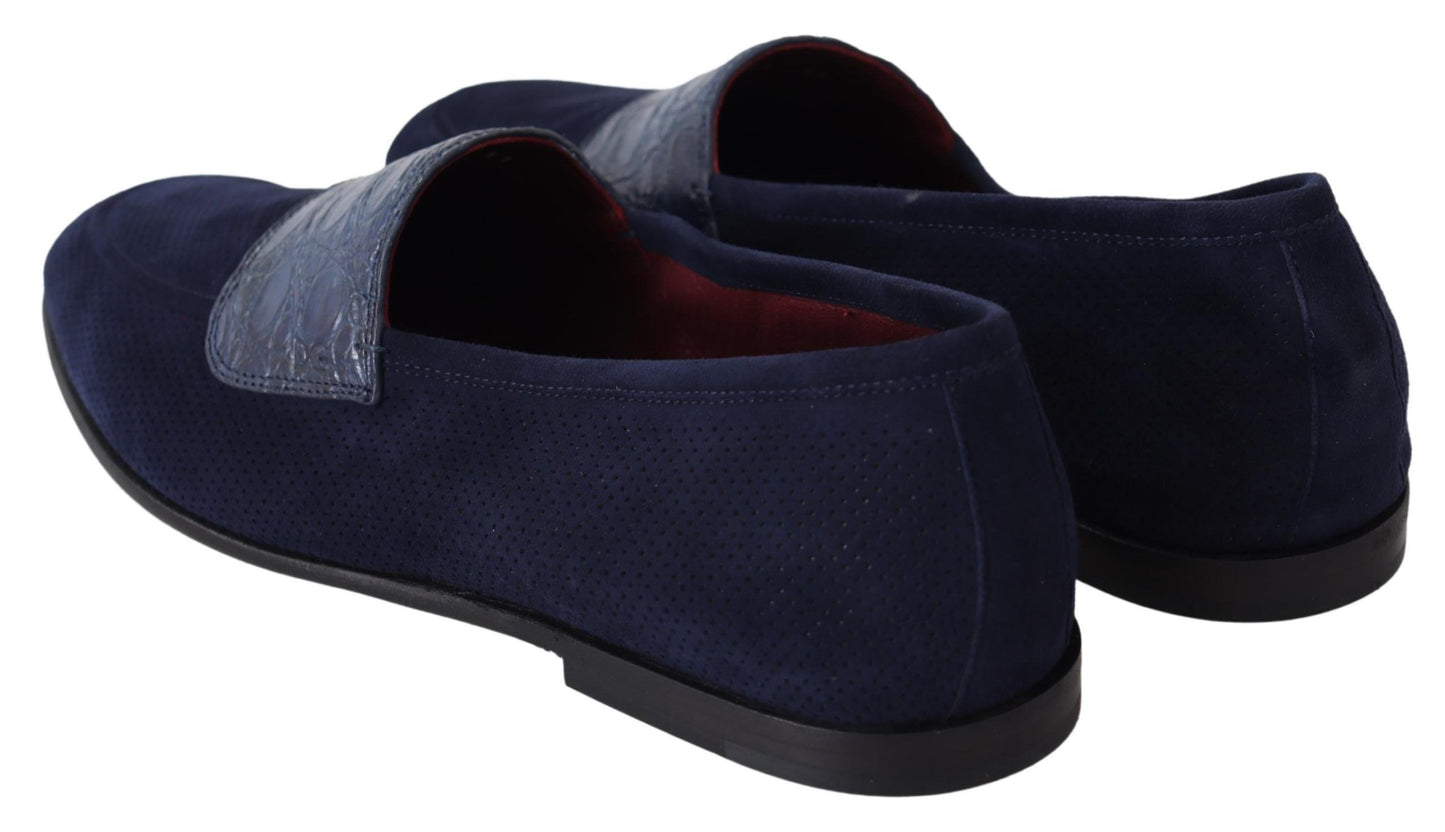 Dolce & Gabbana Blaue Wildleder Caiman Loafers Hausschuhe Schuhe