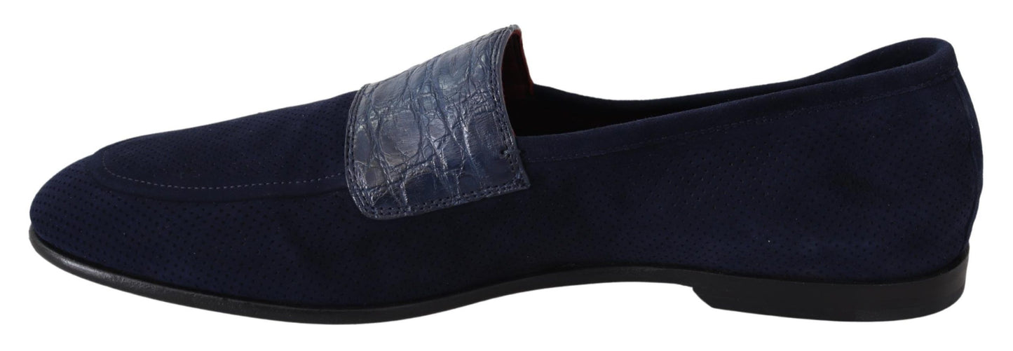 Dolce & Gabbana Blaue Wildleder Caiman Loafers Hausschuhe Schuhe