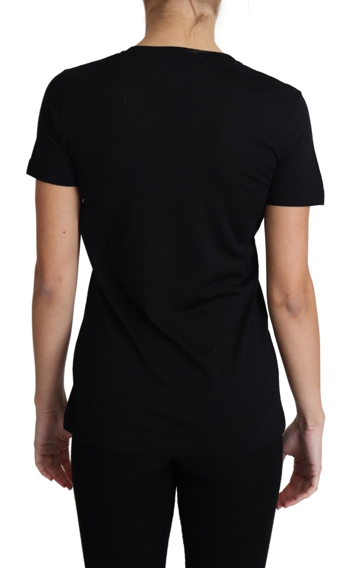 Dolce & Gabbana – Schwarzes T-Shirt aus Wolle mit Rundhalsausschnitt und kurzen Ärmeln