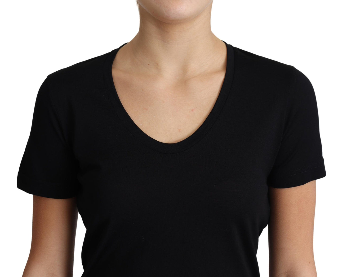 Dolce & Gabbana – Schwarzes T-Shirt aus Wolle mit Rundhalsausschnitt und kurzen Ärmeln