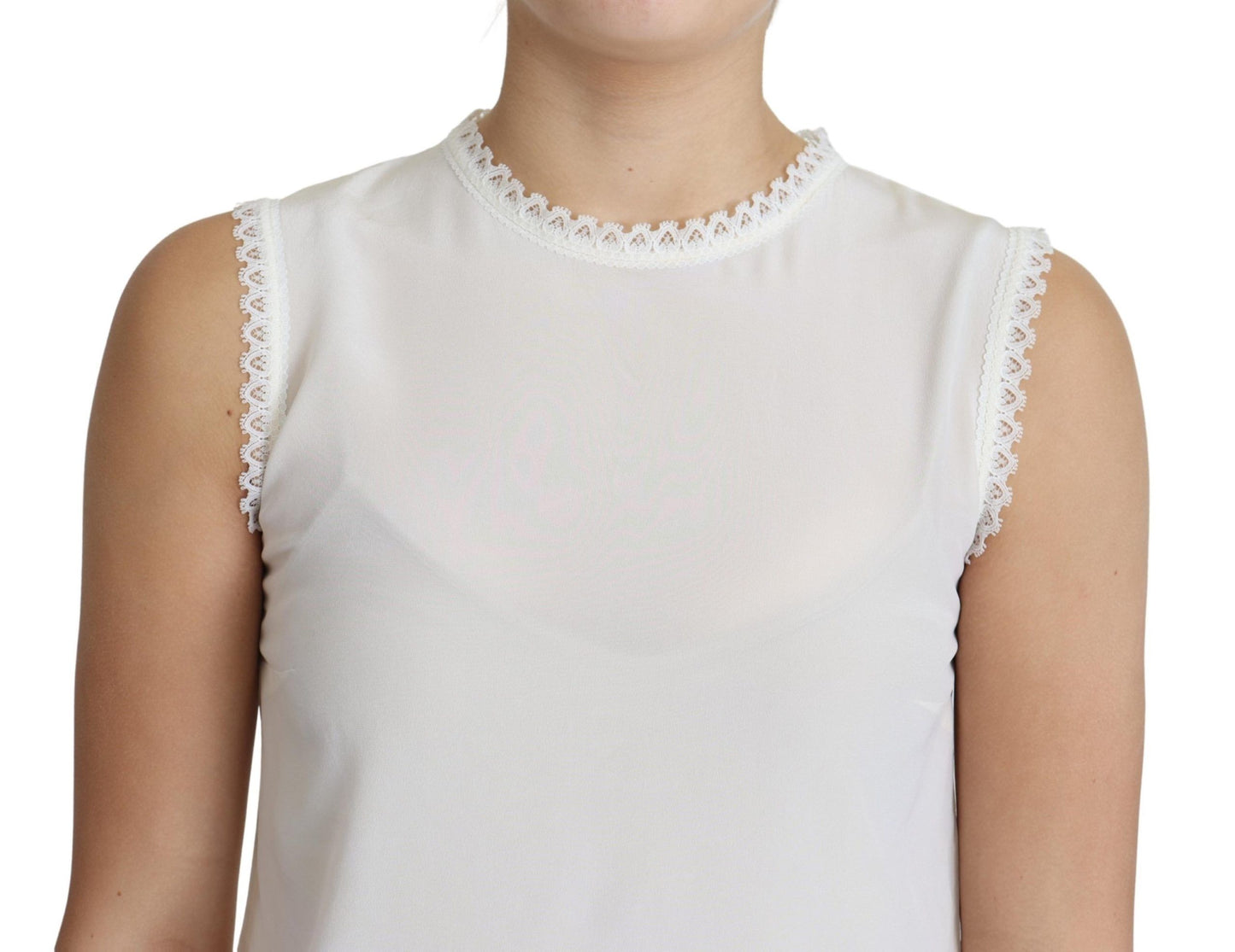 Dolce & Gabbana – Weiße Bluse mit Seidenspitze und ärmellosem Oberteil