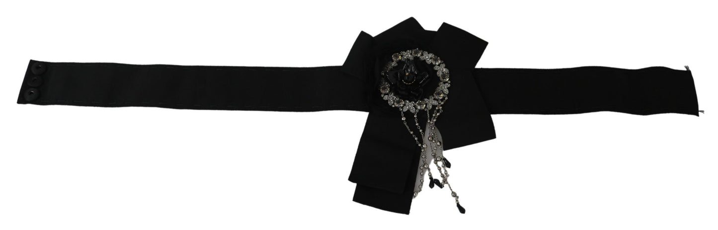 Dolce & Gabbana – Breiter Wai SATORIA-Gürtel mit schwarzer Kristallbrosche