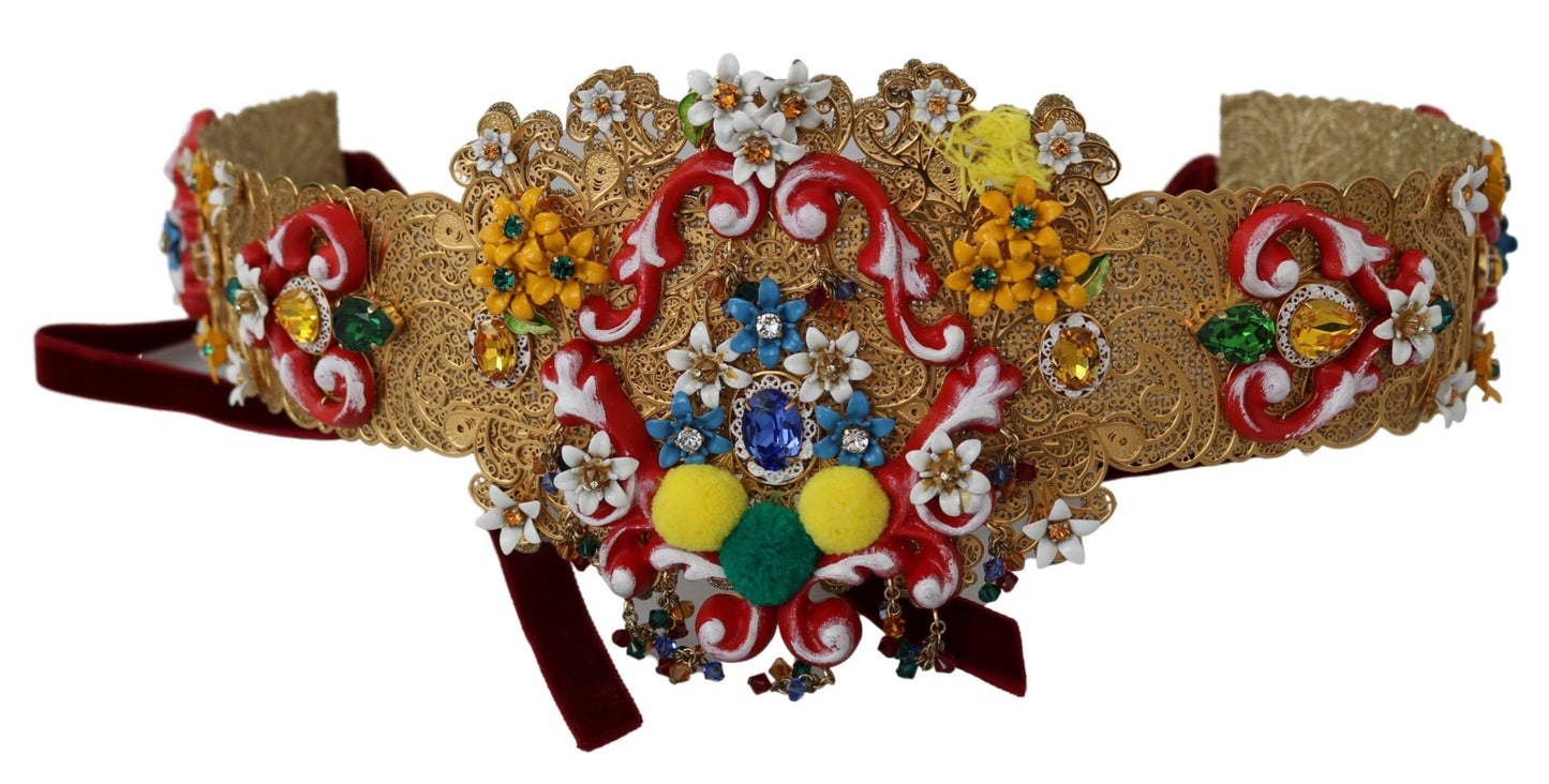 Dolce & Gabbana – Breiter, goldener Taillengürtel mit Blumen- und Kristallverzierung