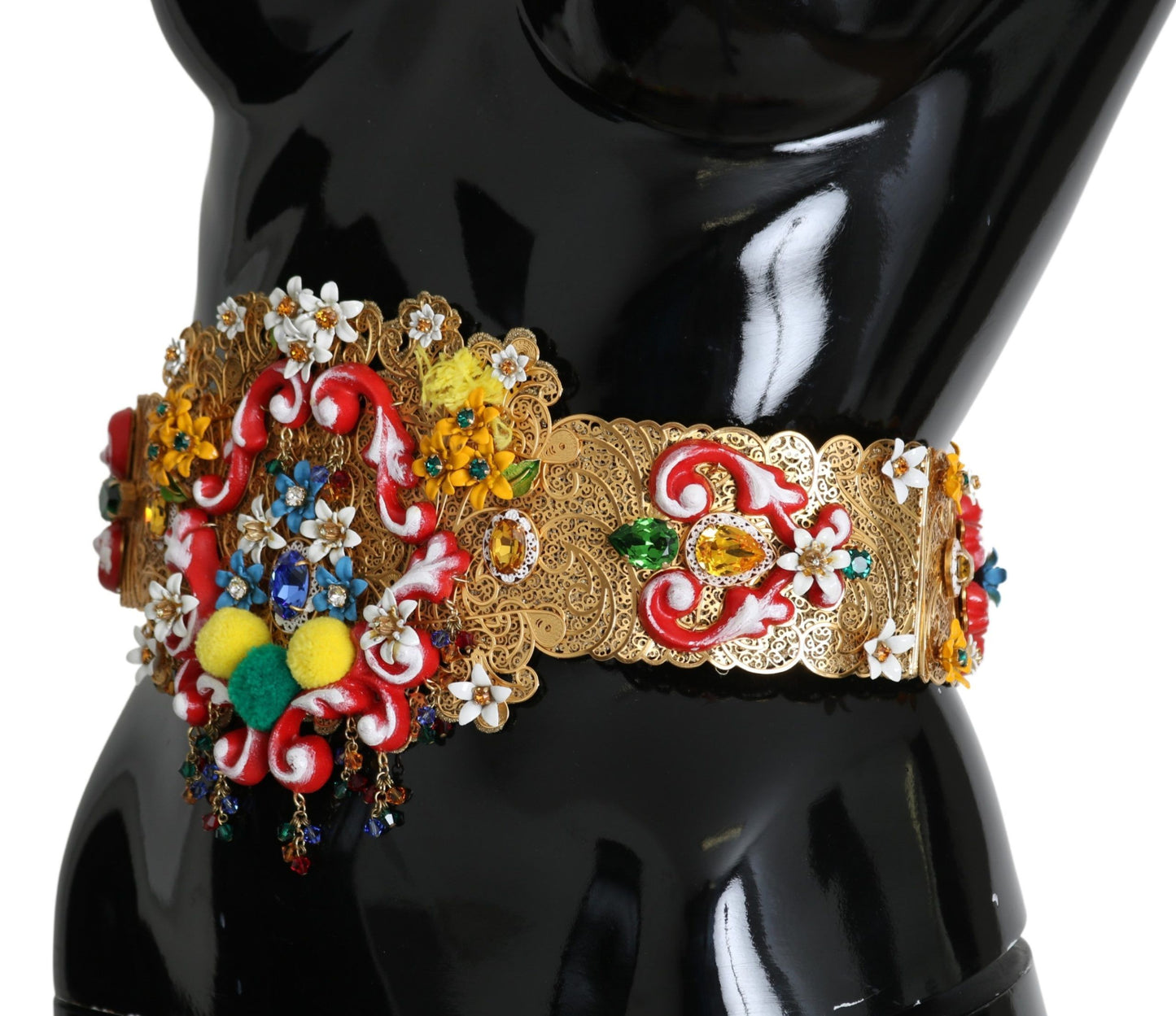 Dolce & Gabbana – Breiter, goldener Taillengürtel mit Blumen- und Kristallverzierung