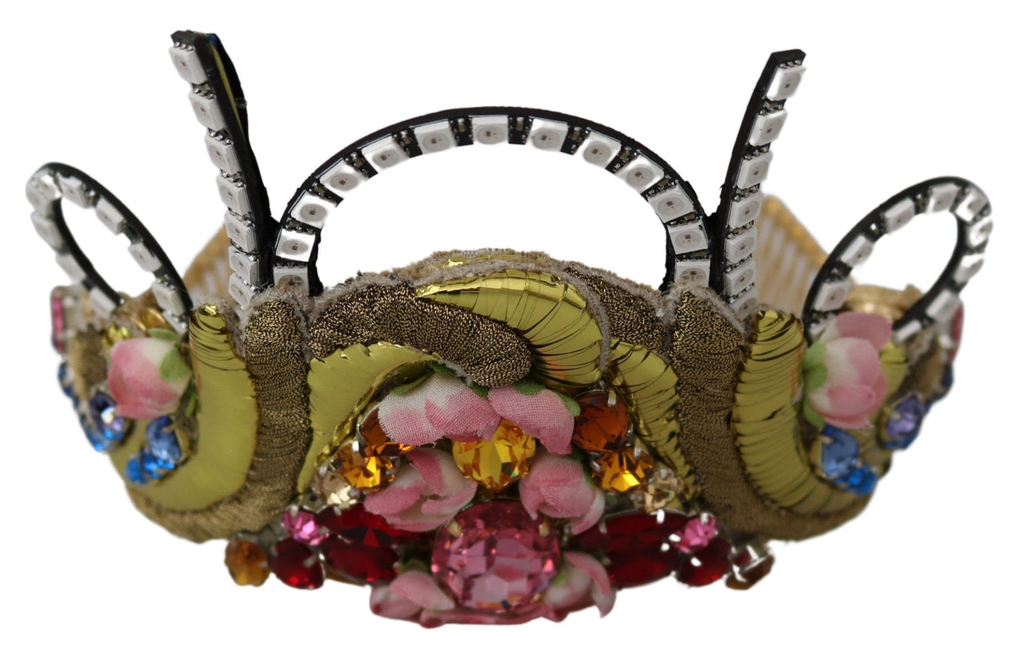 Dolce & Gabbana Gold Messing Blumen Kristalle LED Lichter Krone Tiara Diadem
