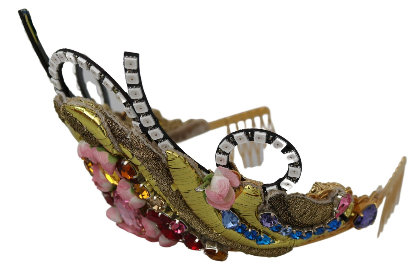 Dolce & Gabbana Gold Messing Blumen Kristalle LED Lichter Krone Tiara Diadem