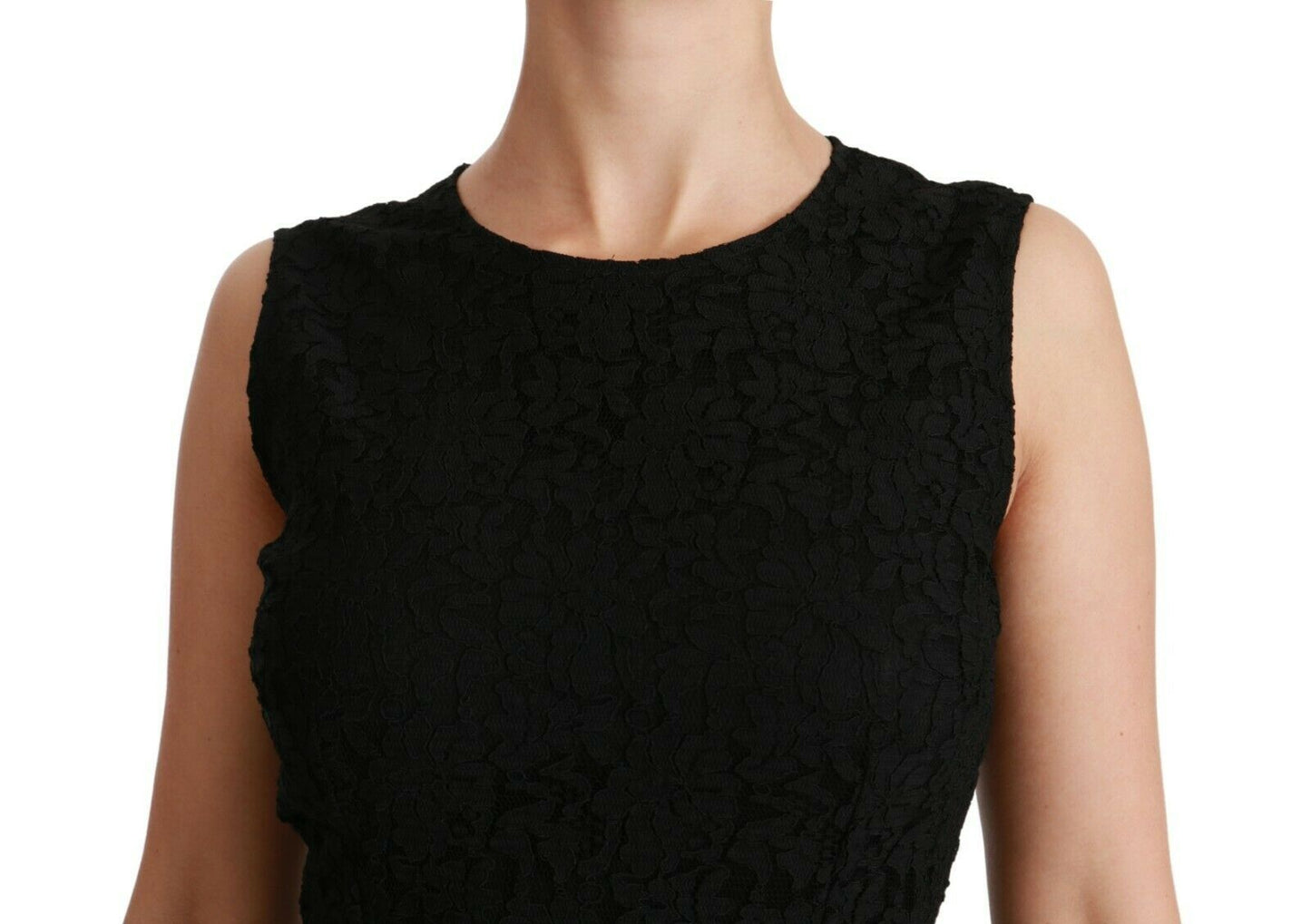 Dolce & Gabbana – Schwarzes Etuikleid aus geblümter Spitze