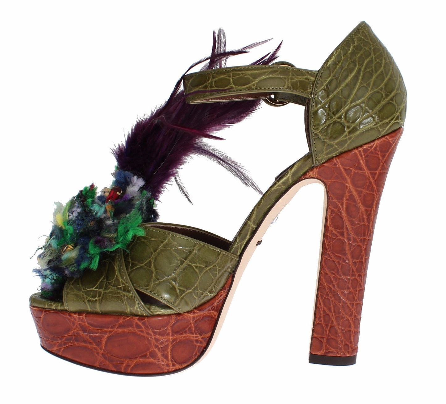 Dolce & Gabbana – Grüne Plateausandalen aus Leder mit Kristallen