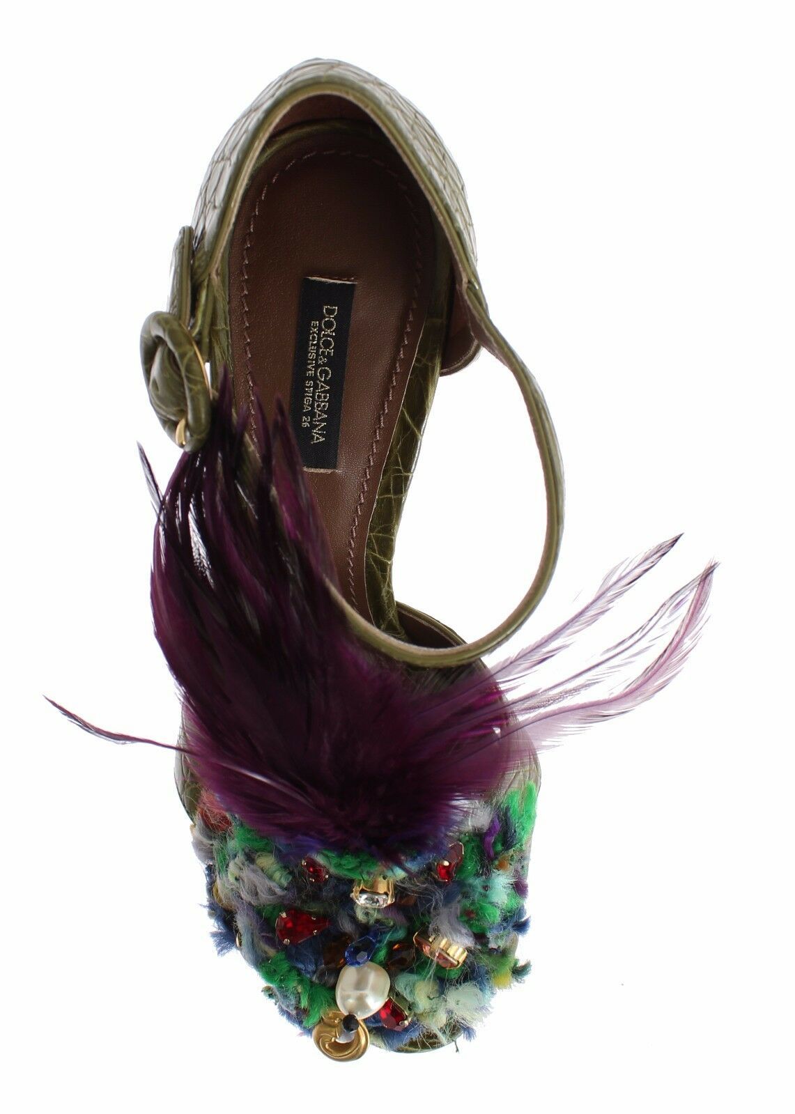 Dolce & Gabbana – Grüne Plateausandalen aus Leder mit Kristallen