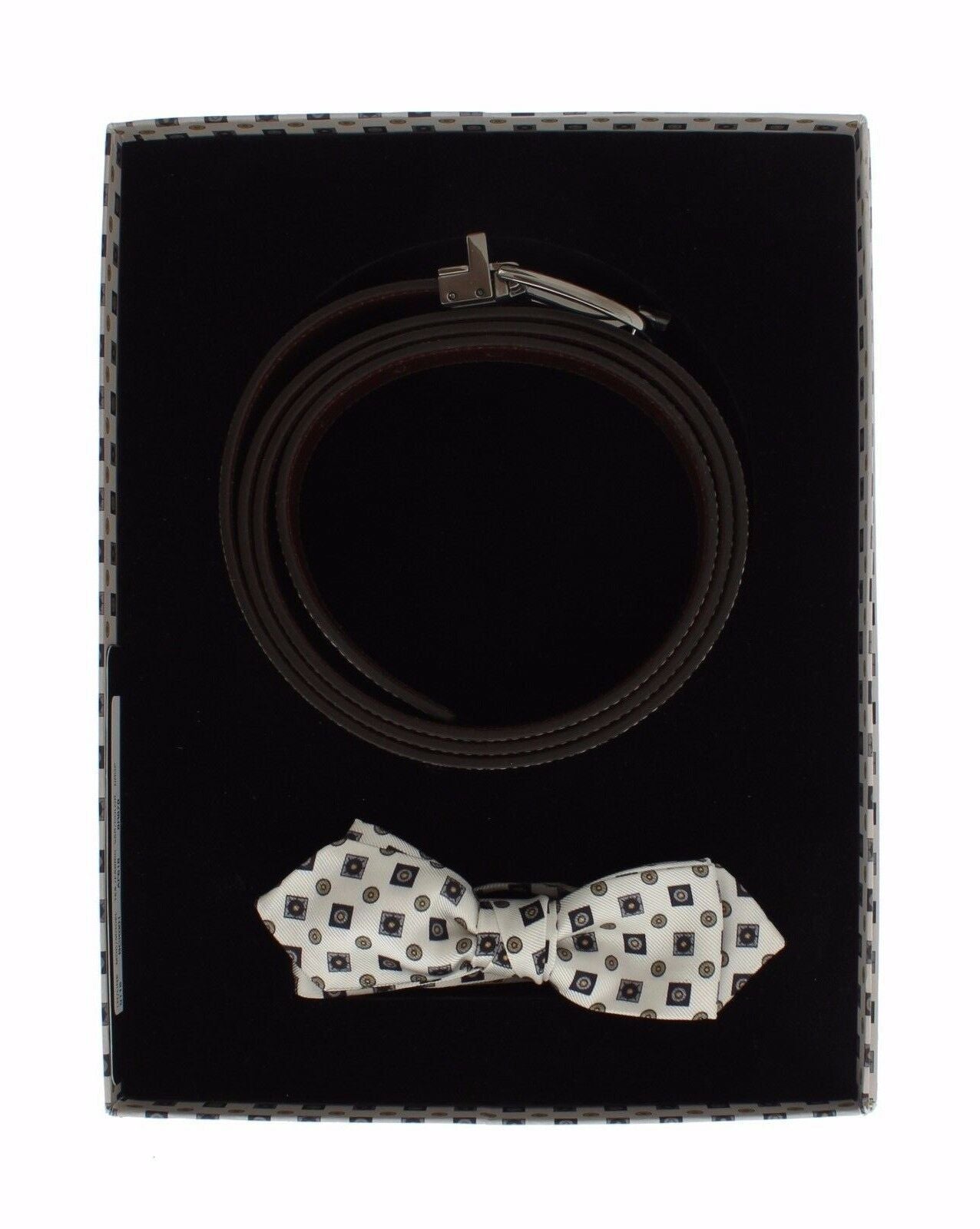 Dolce & Gabbana Herrengürtel aus weißer Seide mit Fliege und Leder in Geschenkbox