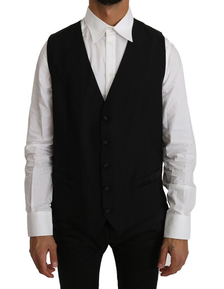 Dolce & Gabbana – Schwarzer Cardigan aus einfarbiger Wolle und Seide