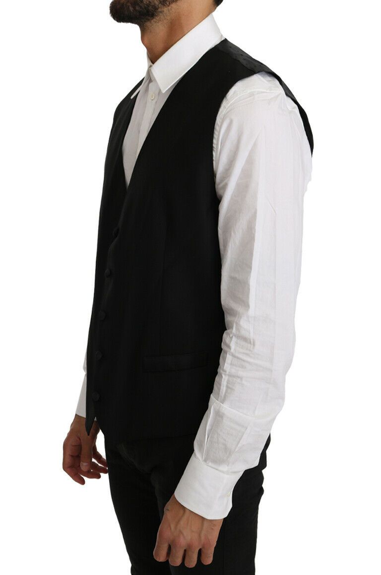 Dolce & Gabbana – Schwarzer Cardigan aus einfarbiger Wolle und Seide