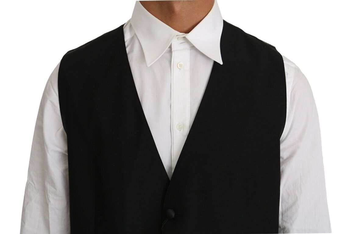 Dolce & Gabbana – Schwarzer Cardigan aus einfarbiger Wolle und Seide