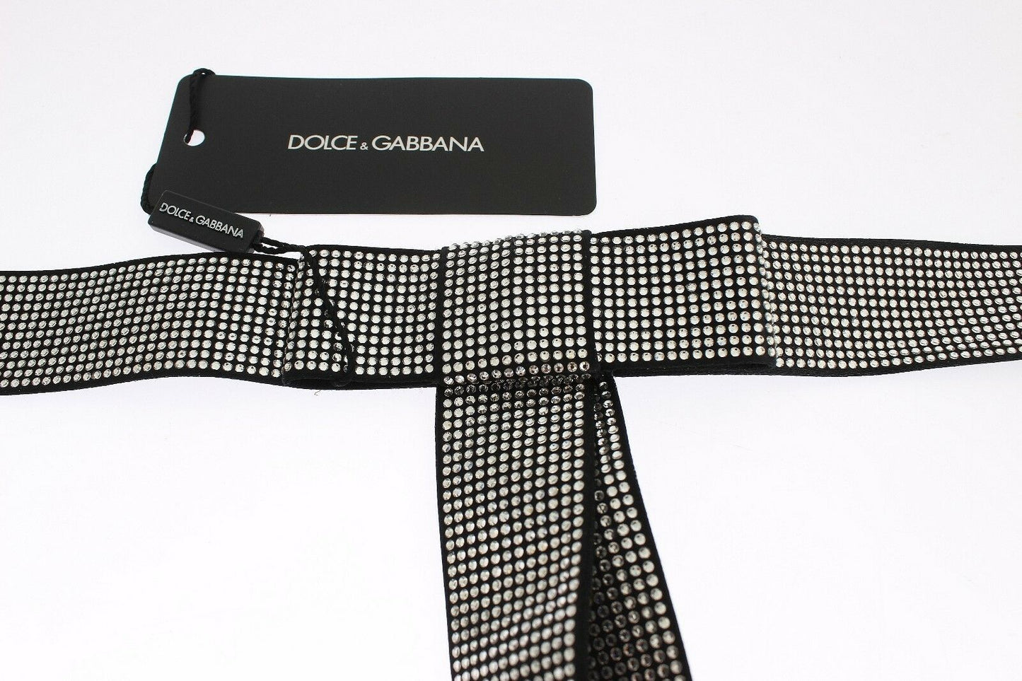 Dolce & Gabbana – Schwarzer Taillengürtel aus Seide mit durchsichtiger Kristallschleife