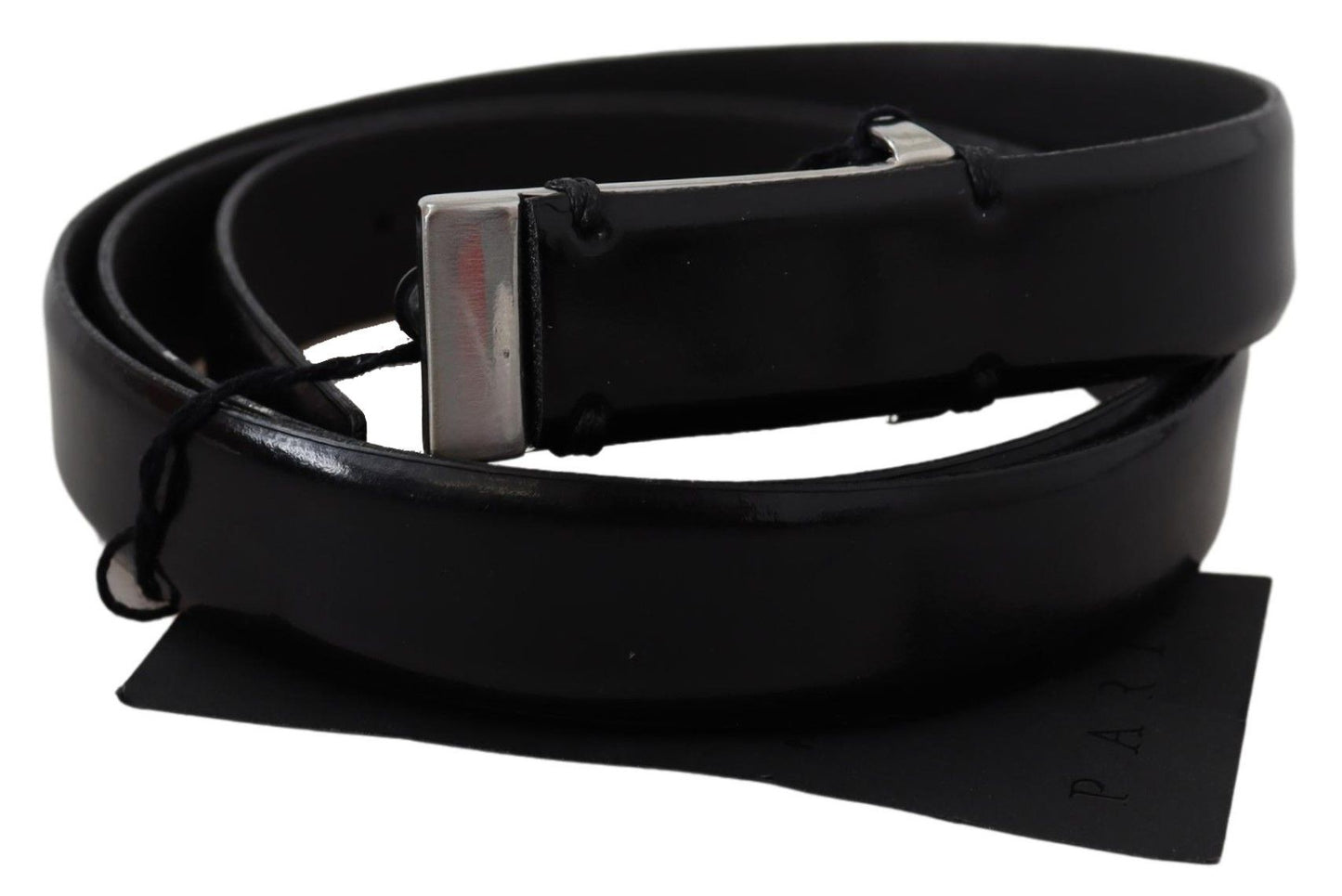 PLEIN SUD Gürtel aus schwarzem Leder mit silberner Chrom-Metallschnalle