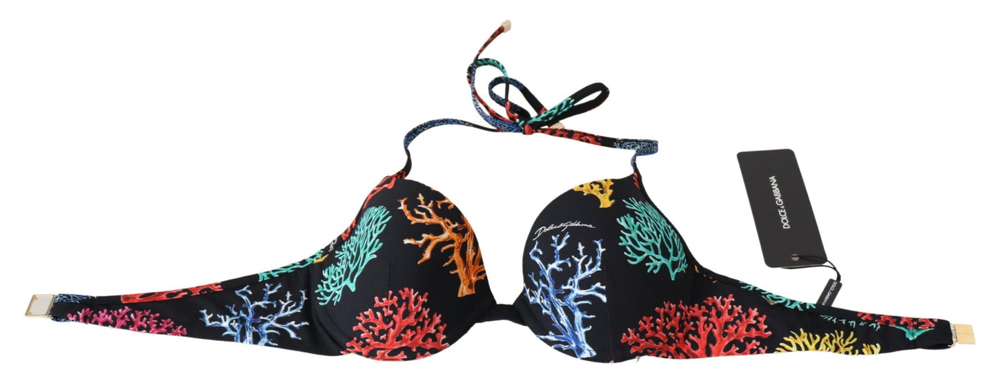 Dolce & Gabbana – Schwarzes Korallen-Print – Damen-Strandmode-Bikinioberteile