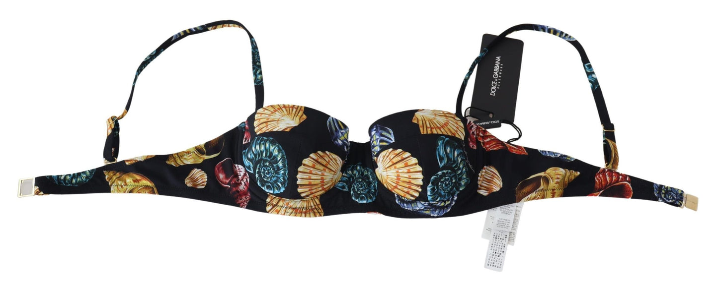 Dolce & Gabbana – Schwarze Bikinioberteile mit Muschel-Print für Damen
