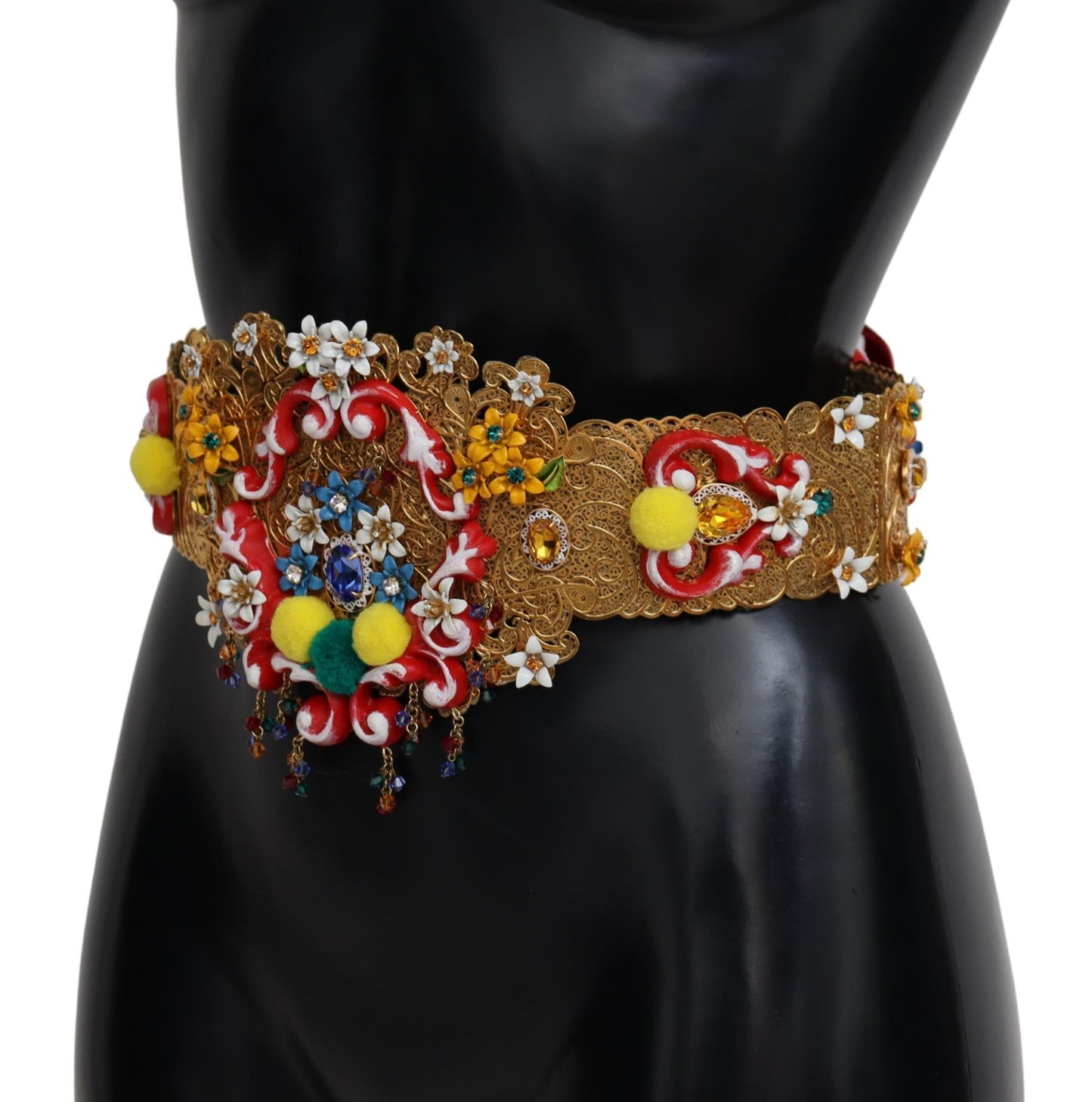 Dolce & Gabbana – Breiter Carretto-Gürtel mit Blumen- und Kristallverzierung