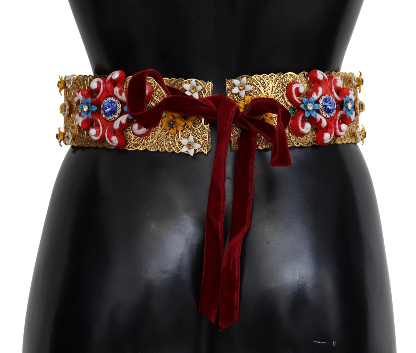 Dolce & Gabbana – Breiter Carretto-Gürtel mit Blumen- und Kristallverzierung