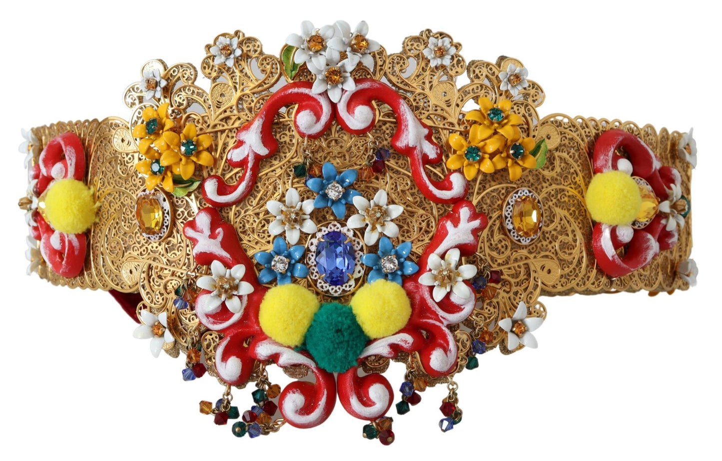 Dolce & Gabbana – Breiter Carretto-Gürtel mit Blumen- und Kristallverzierung