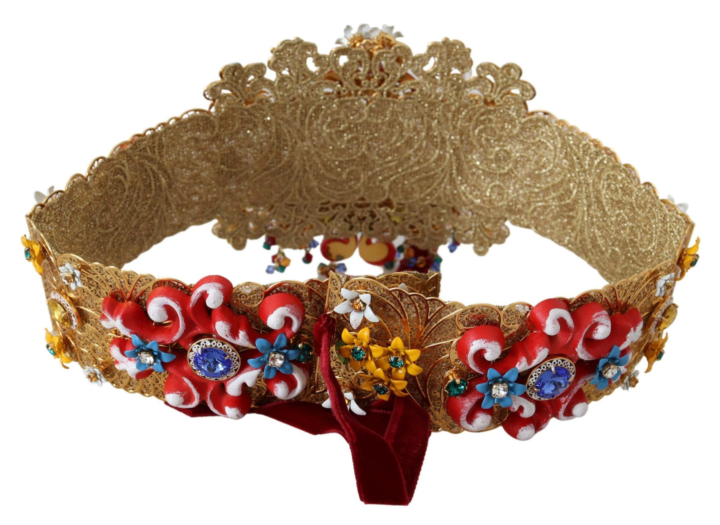 Dolce & Gabbana – Breiter Carretto-Gürtel mit Blumen- und Kristallverzierung