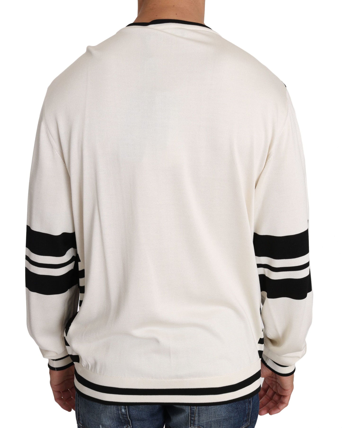 Dolce & Gabbana Weißer Jazz-Pullover mit Pailletten und Gitarre