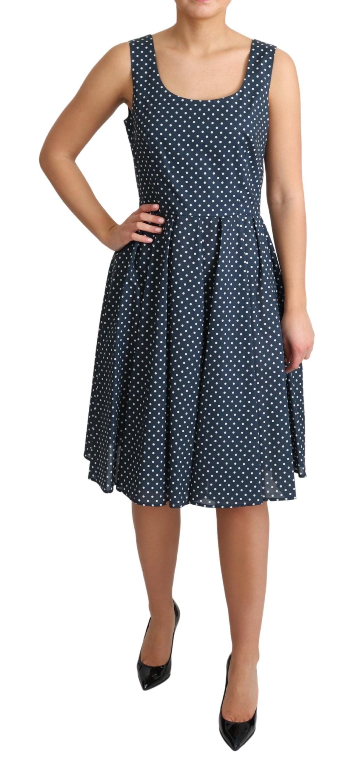 Dolce & Gabbana – Blau gepunktetes A-Linien-Kleid aus Baumwolle