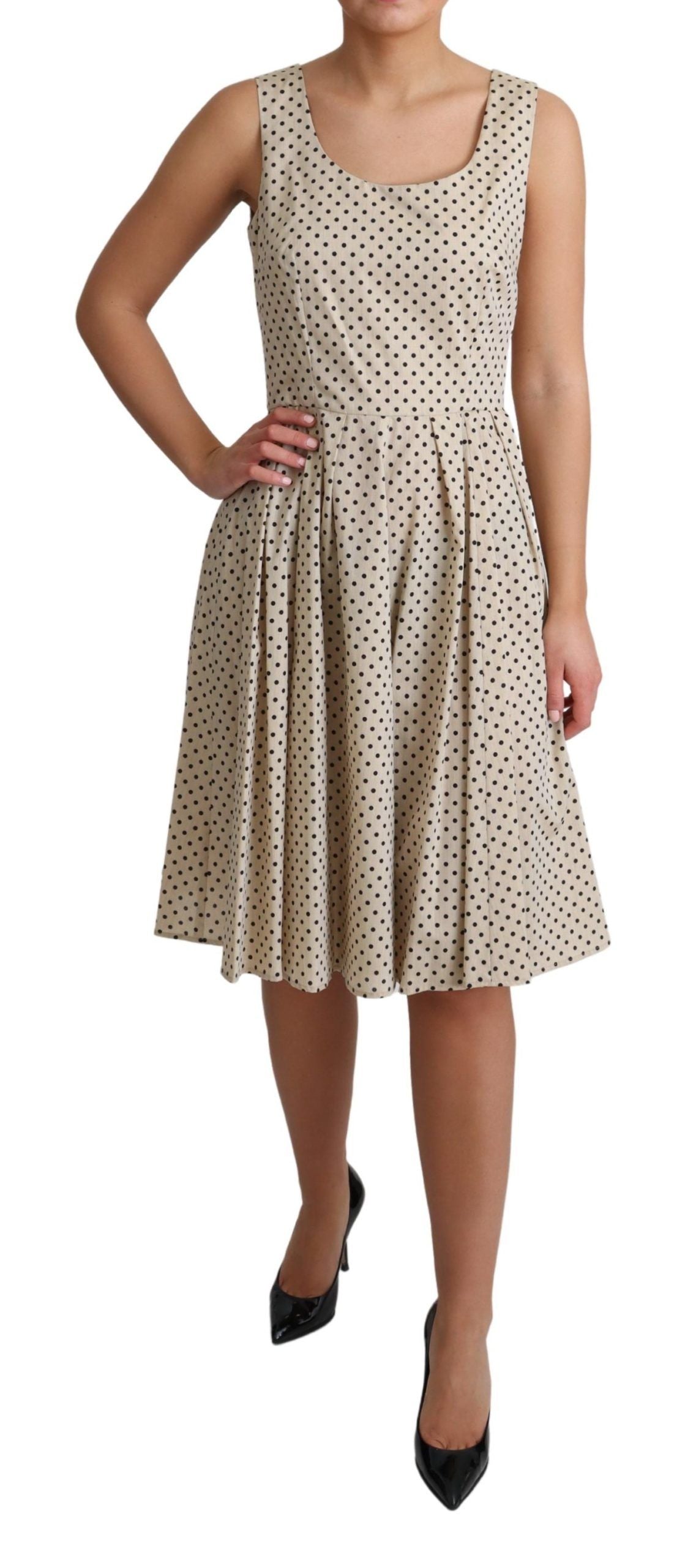 Dolce & Gabbana Beige gepunktetes A-Linien-Kleid aus Baumwolle