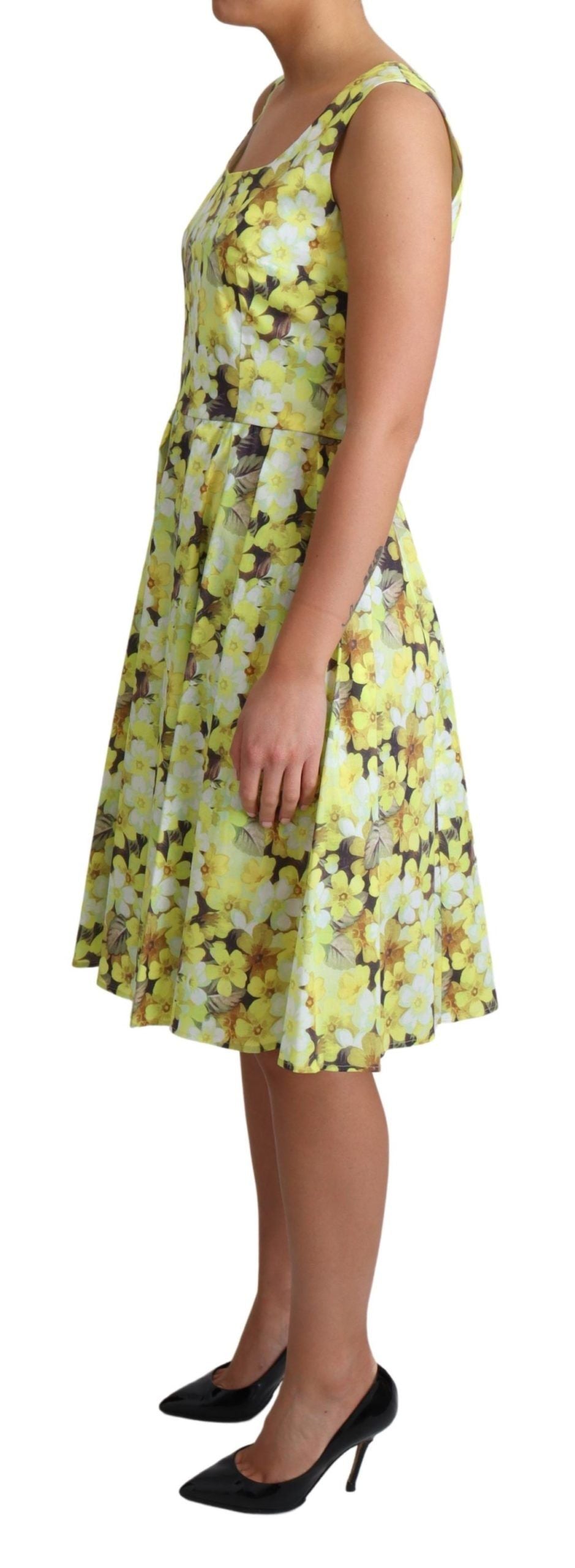 Dolce & Gabbana – Gelbes Kleid aus geblümter Baumwollstretch