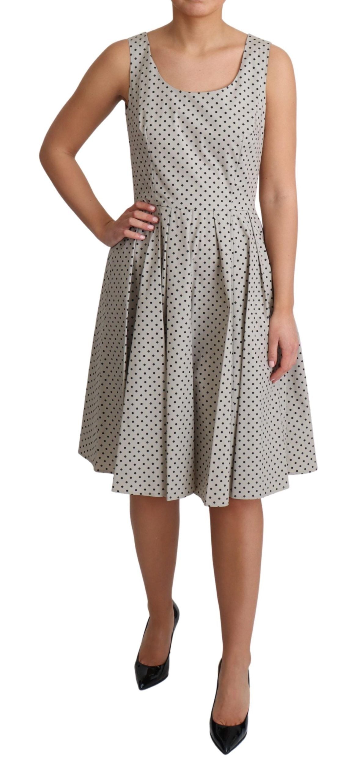 Dolce & Gabbana Beige gepunktetes A-Linien-Kleid aus Baumwolle