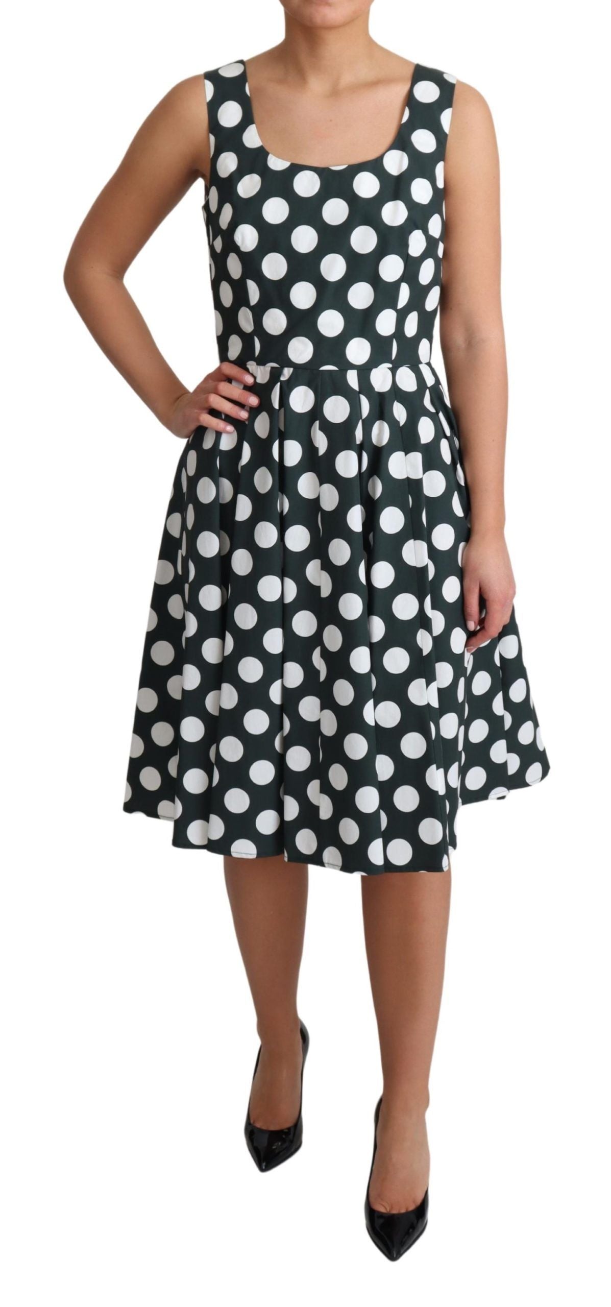 Dolce & Gabbana Grünes A-Linien-Kleid aus gepunkteter Baumwolle
