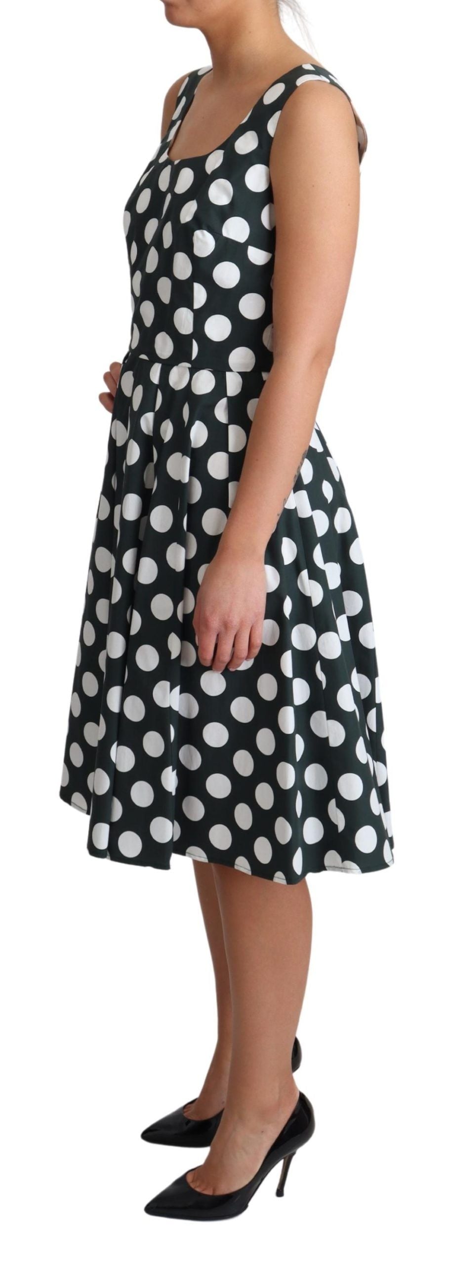 Dolce & Gabbana Grünes A-Linien-Kleid aus gepunkteter Baumwolle