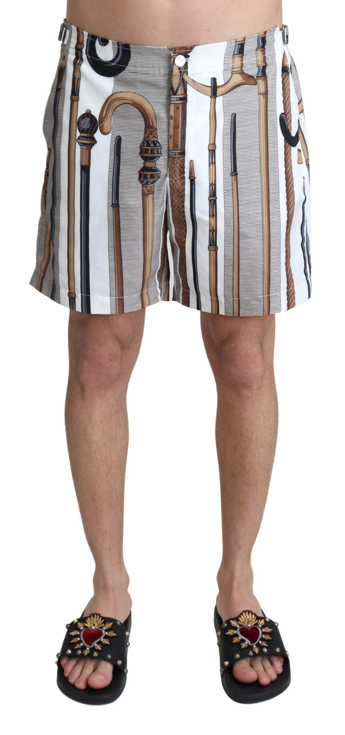 Dolce & Gabbana White Walking Stick Beachwear Shorts Swim Shorts