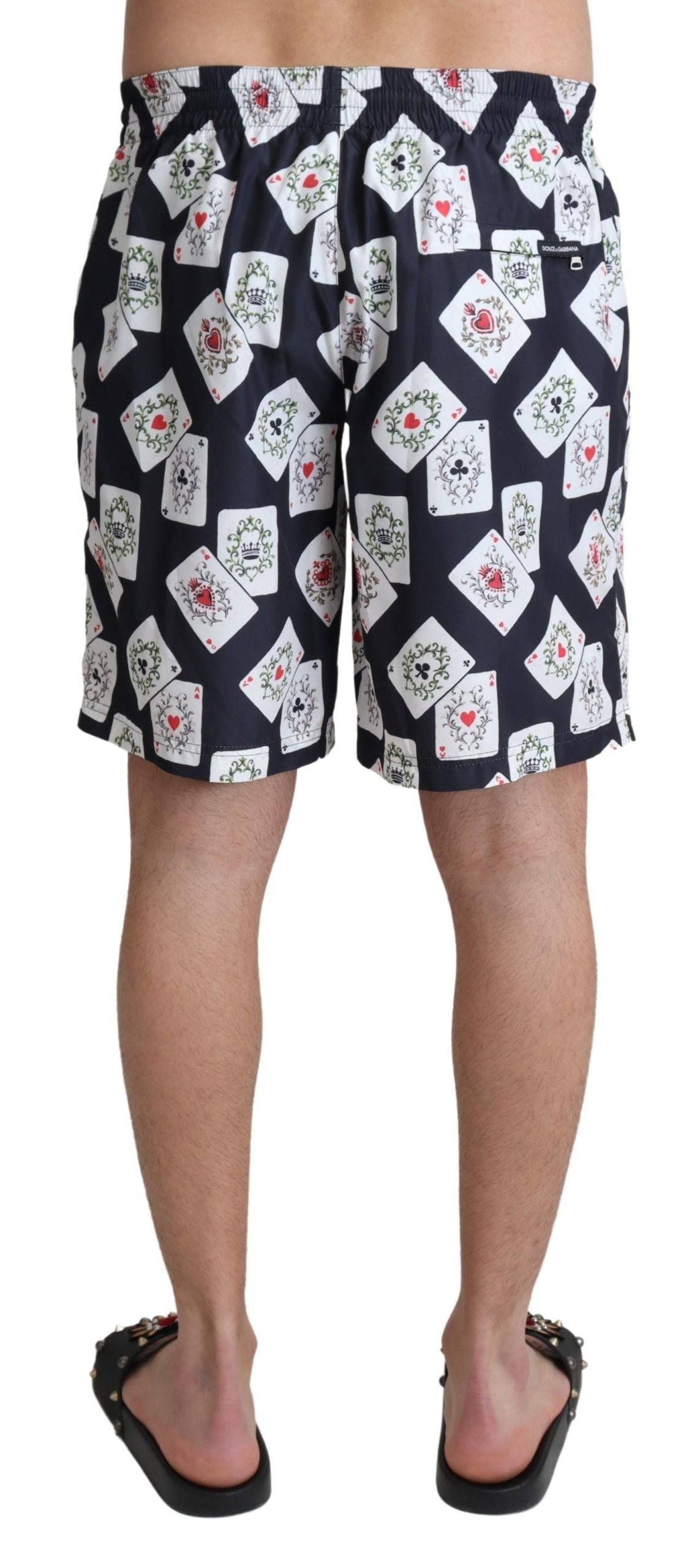 Dolce & Gabbana Black Card Deck Print Beachwear Swim Shorts