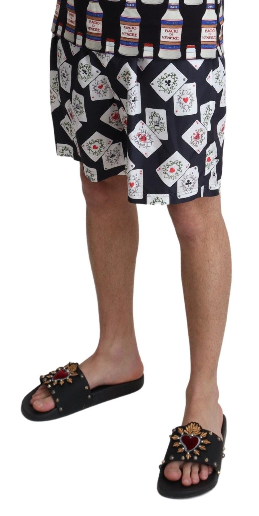 Dolce & Gabbana Black Card Deck Print Beachwear Swim Shorts