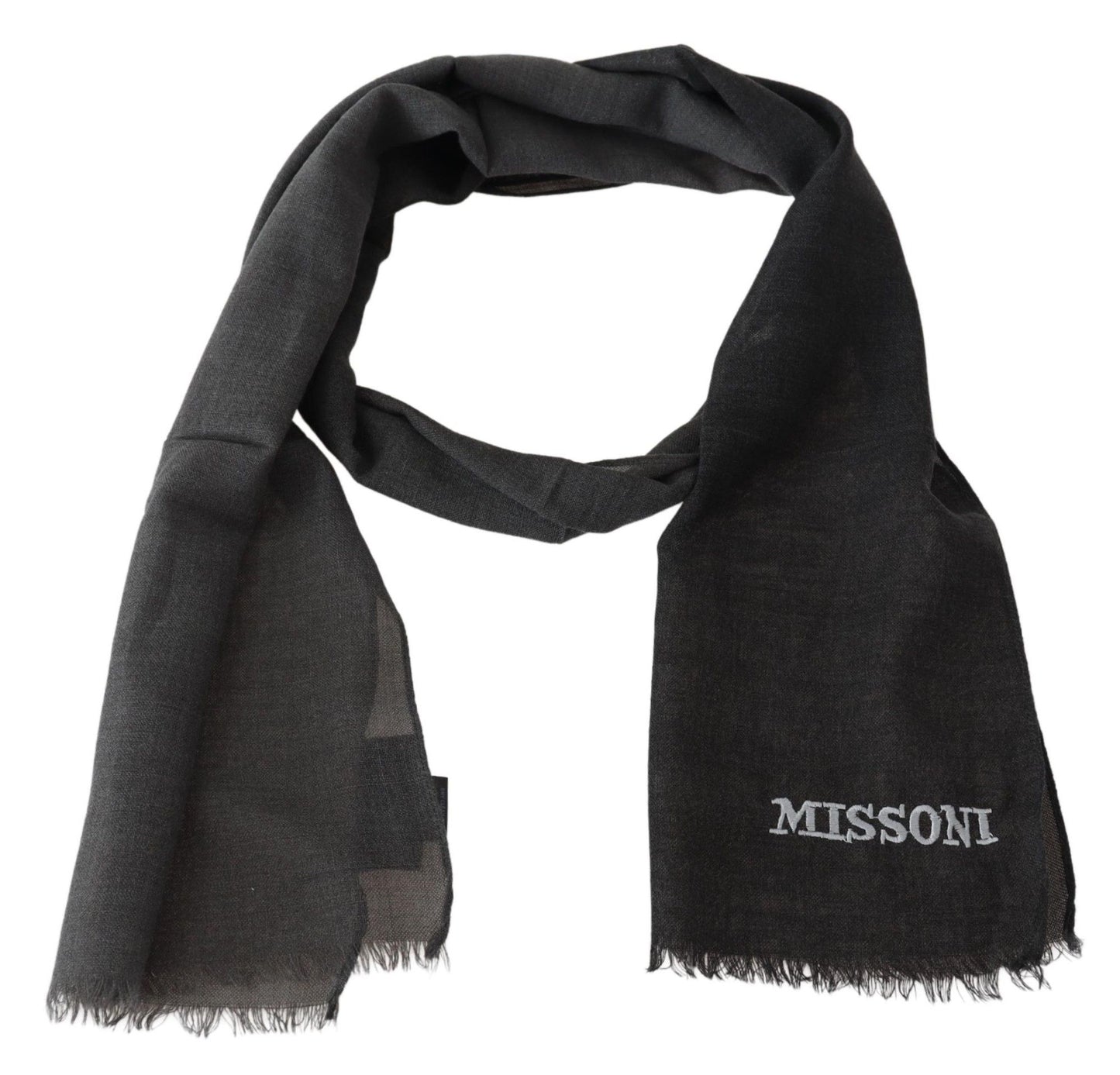 Missoni Grauer Woll-Unisex-Halswickelschal mit Fransen und Logo
