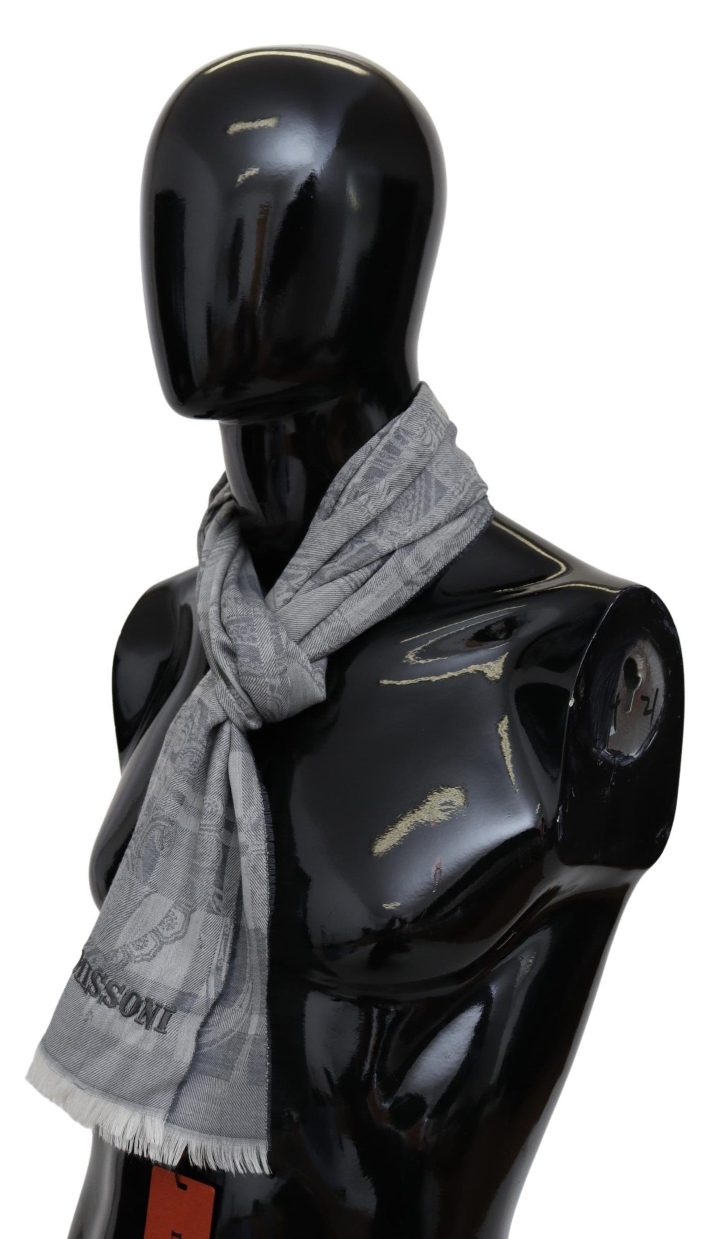 Missoni Grauer Unisex-Halswickelschal aus Wolle mit Blumenmuster und Fransen