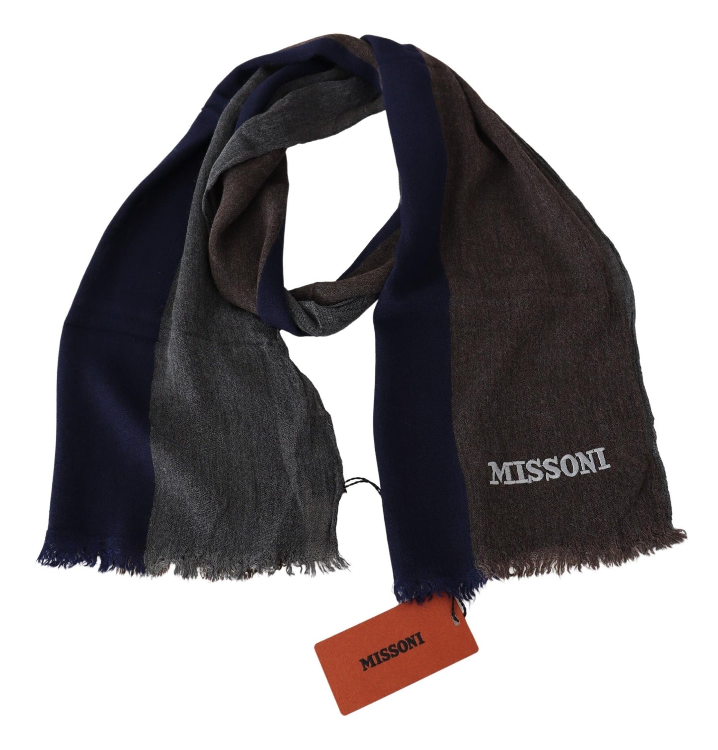 Missoni – Mehrfarbig gestreifter Unisex-Wickelschal aus Wolle mit Fransen