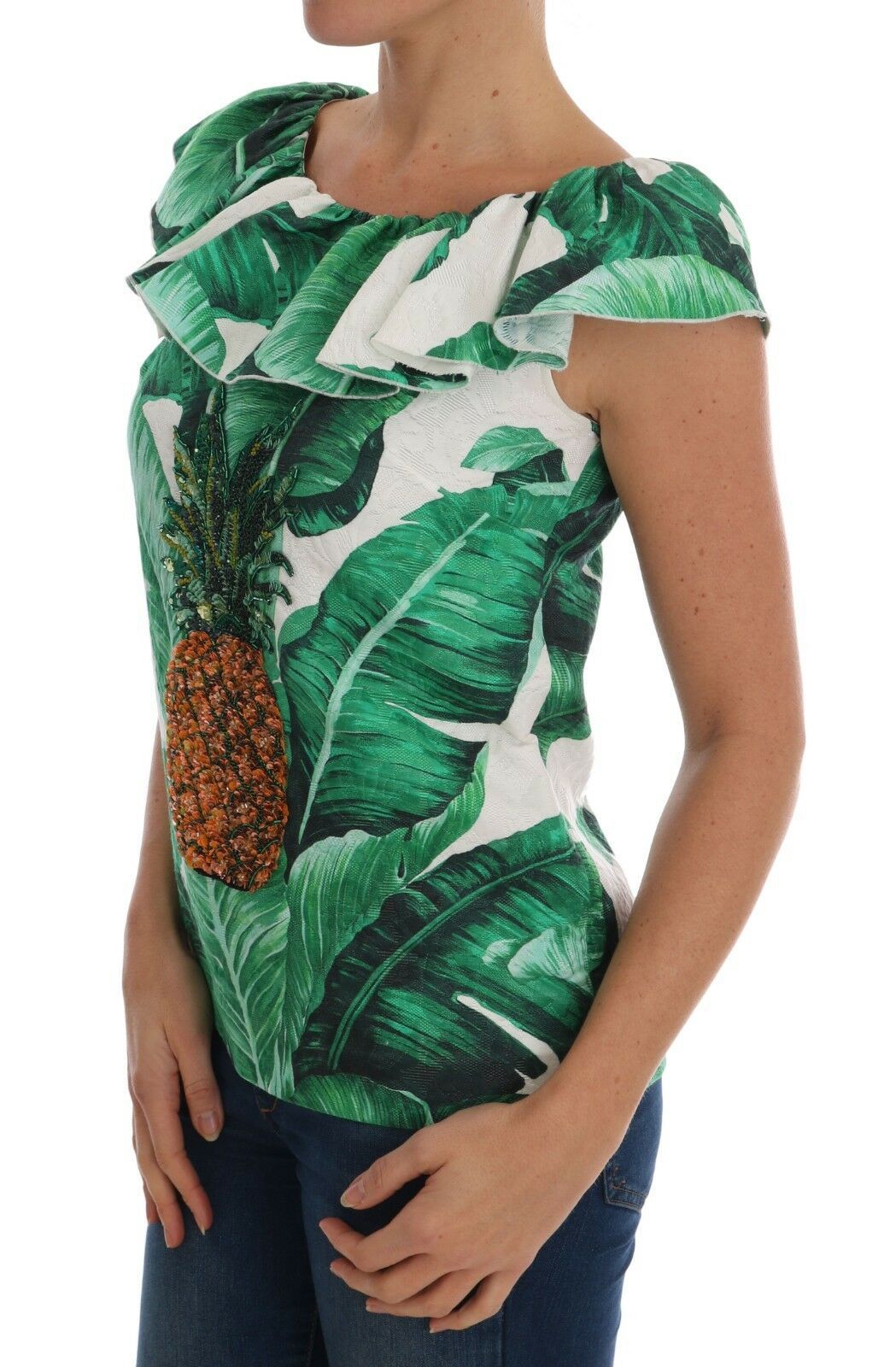 Dolce & Gabbana – Blusen-T-Shirt mit Ananas- und Bananen-Paillettenmuster