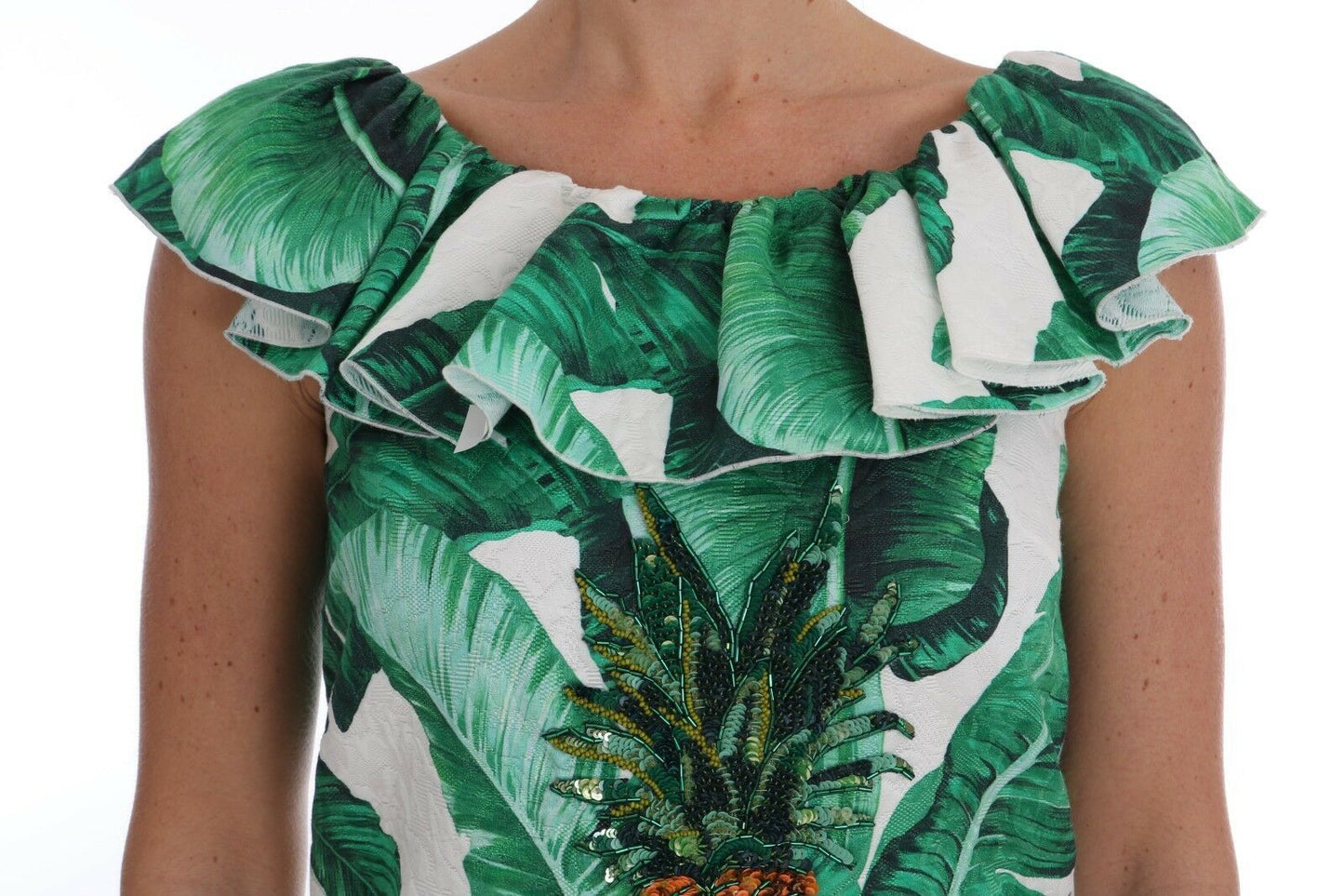 Dolce & Gabbana – Blusen-T-Shirt mit Ananas- und Bananen-Paillettenmuster