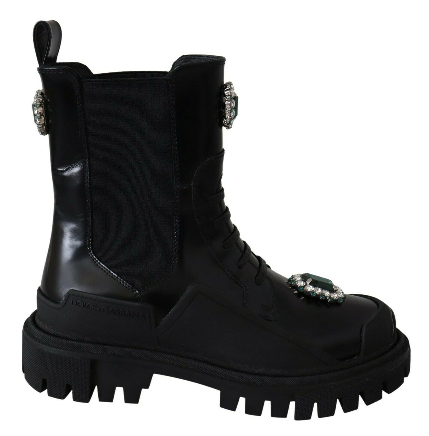 Dolce & Gabbana – Schwarze Kampfstiefel aus Leder mit Kristallen