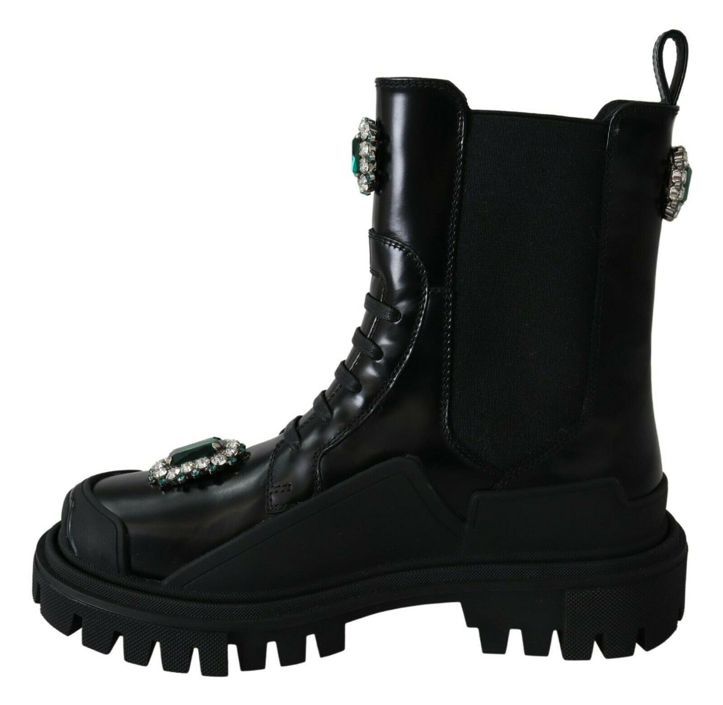Dolce & Gabbana – Schwarze Kampfstiefel aus Leder mit Kristallen