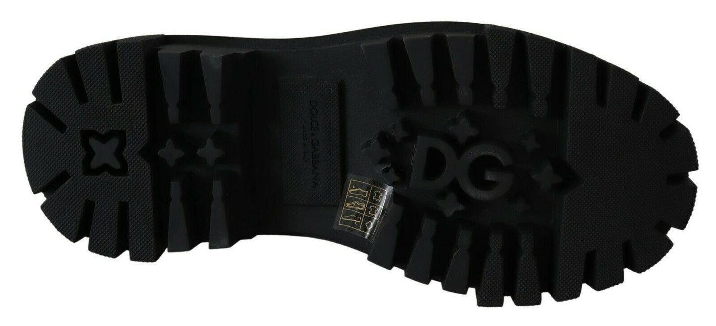 Dolce & Gabbana – Schwarze Kampfstiefel aus Leder mit Kristallen