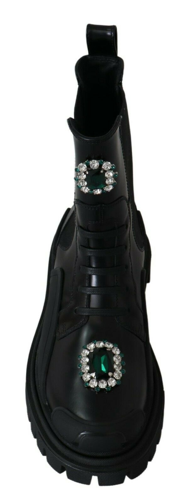 Dolce & Gabbana – Schwarze Kampfstiefel aus Leder mit Kristallen