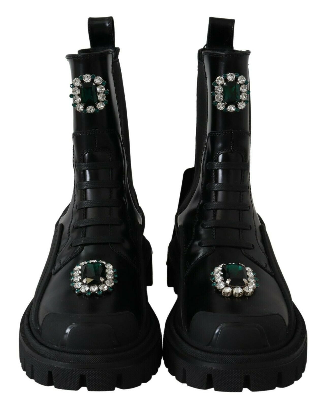 Dolce & Gabbana – Schwarze Kampfstiefel aus Leder mit Kristallen