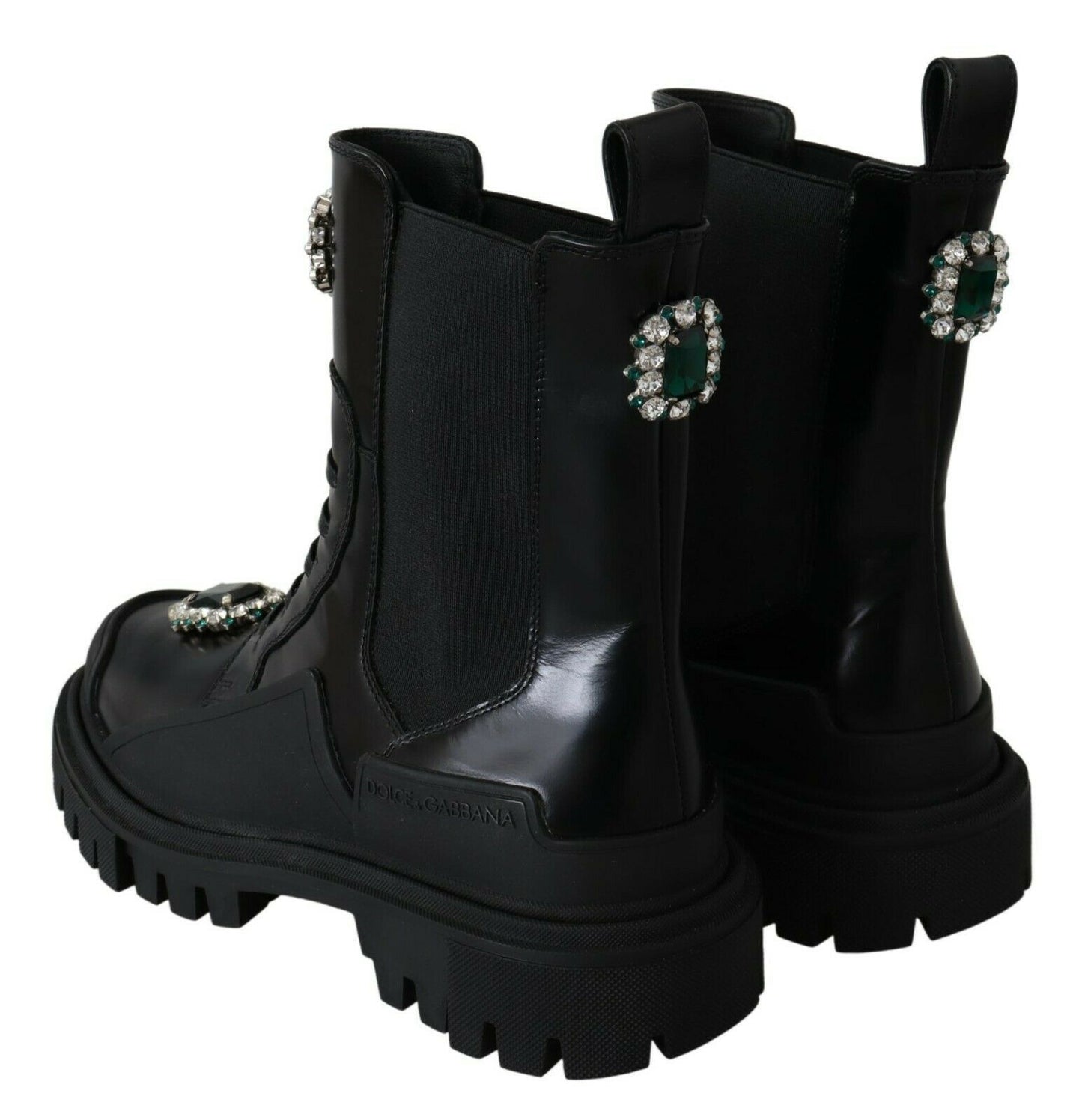 Dolce & Gabbana – Schwarze Kampfstiefel aus Leder mit Kristallen